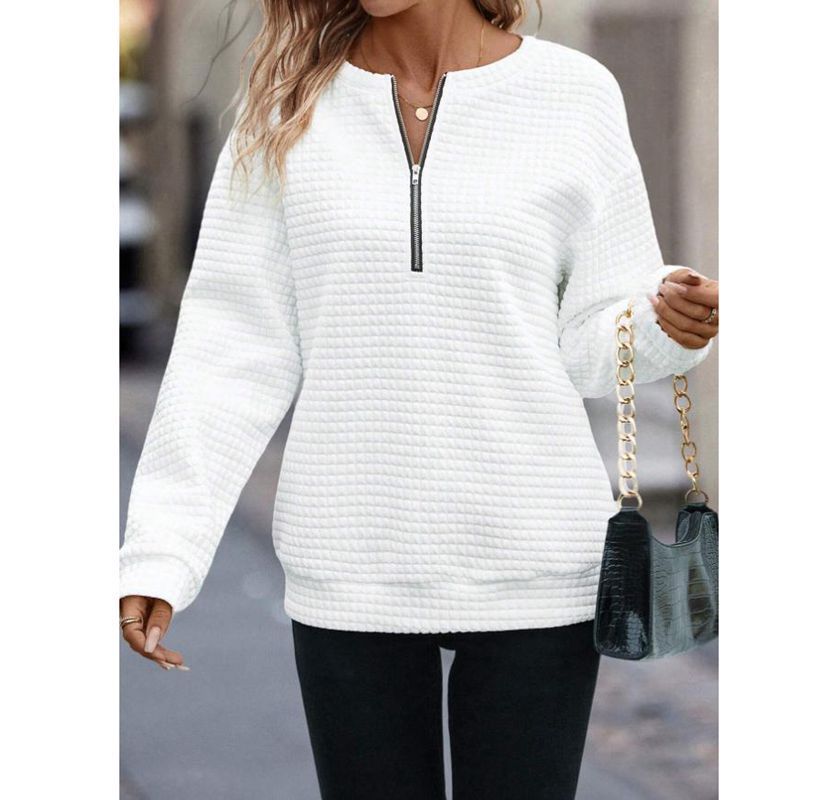 Solid Color Long Sleeve Women's Sweater with Zipper Detail - ChicVix