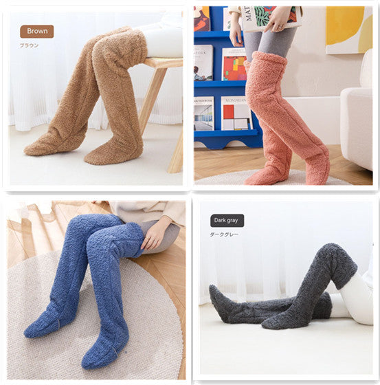 Over Knee High Fuzzy Long Socks – Winter Warm Cold-Proof Stockings for Home & Sleep - ChicVix