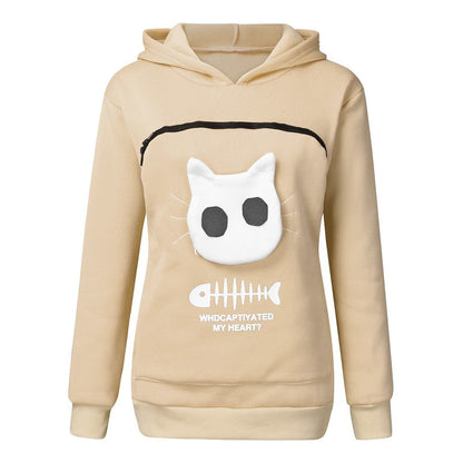 Women’s Cat Pocket Hoodie Sweatshirt | Long Sleeve Cat Outfit - ChicVix