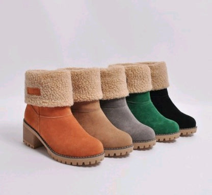 Mid-Tube Thick Heel Suede Snow Boots – Stylish & Comfortable Winter Footwear