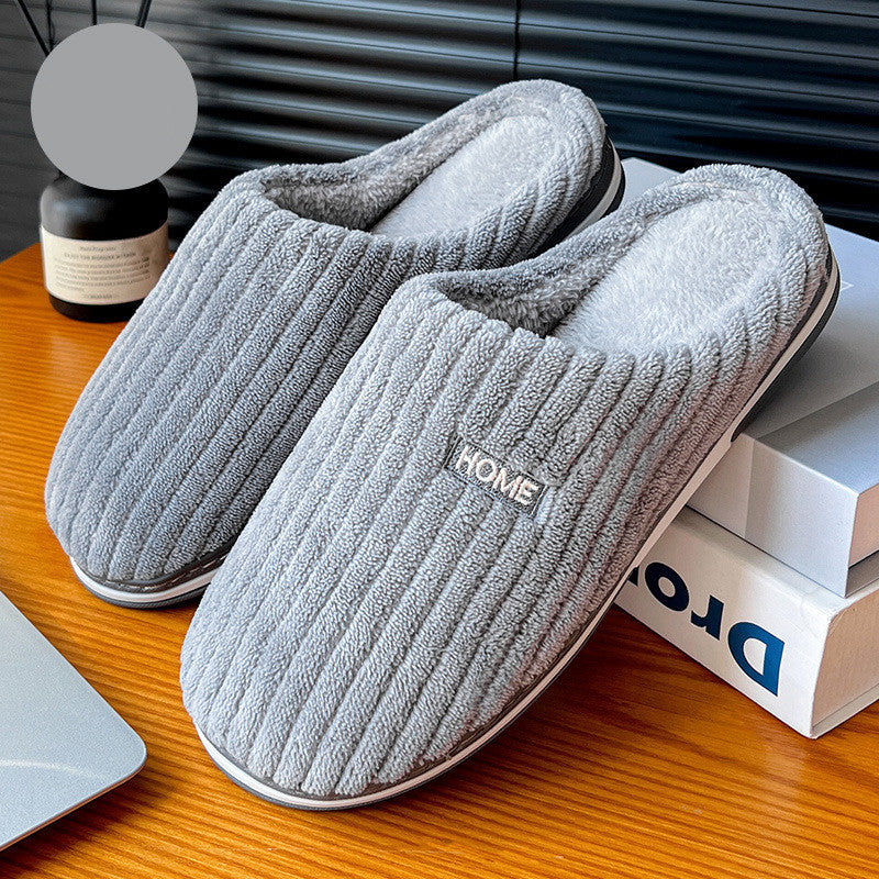 Solid Color Simple Cotton Slippers – Non-Slip Plush Winter House Shoes for Couples - ChicVix