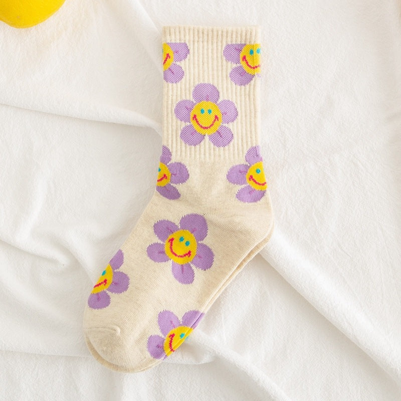 Women's Sunflower Jacquard Middle Tube Socks - ChicVix