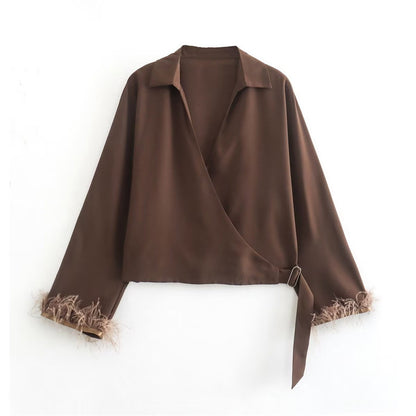 lapel-long-sleeve-pleated-shirt-for-women