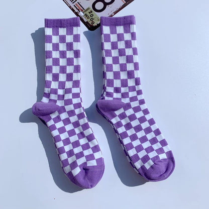 Trendy Chessboard Plaid Mid-Calf Socks - Street Style European & American Design - ChicVix