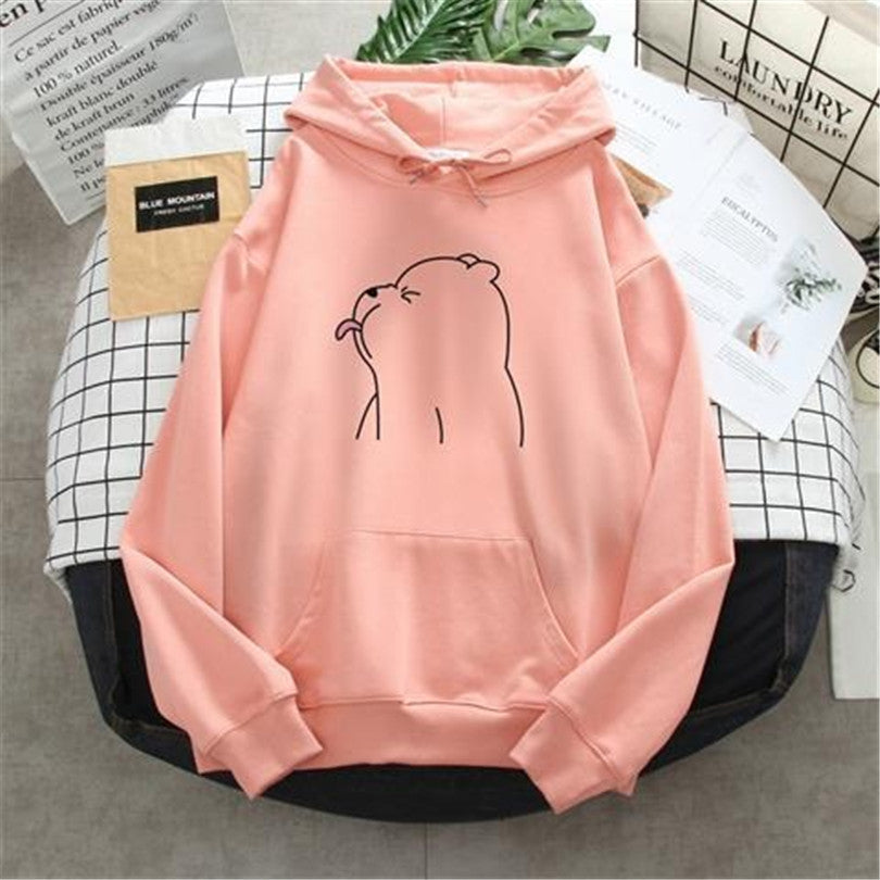 Bear Print Hooded Sports Sweatshirt