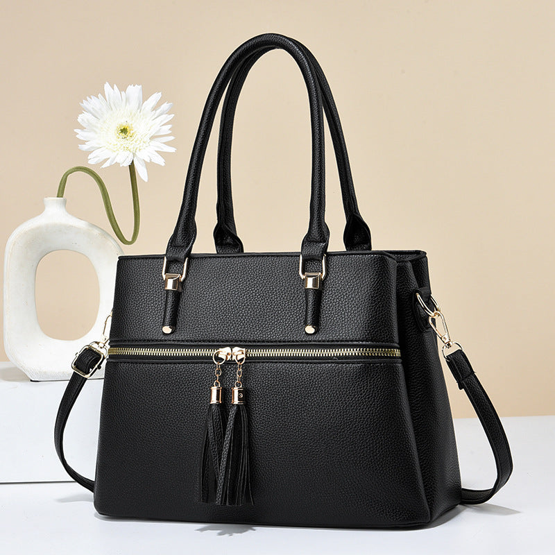 Women's Soft Leather Contrast Color Shoulder Bag - ChicVix