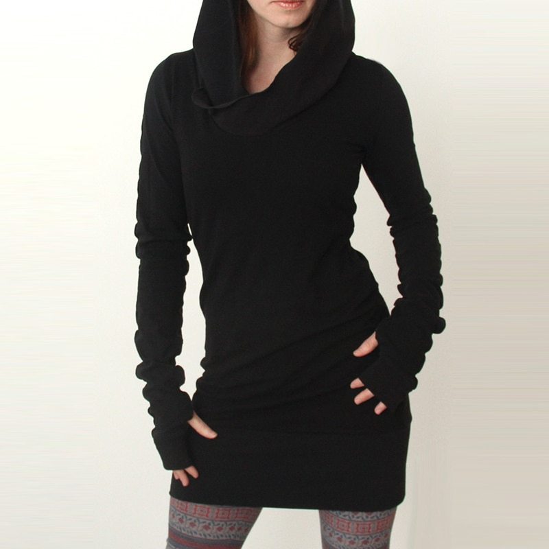 Black Novelty Hoodies Dress Women Autumn Winter Gothic Dresses