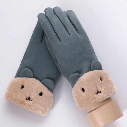 NIUPOZ Winter Lace Cashmere Bear Mittens – Touch Screen Driving Gloves