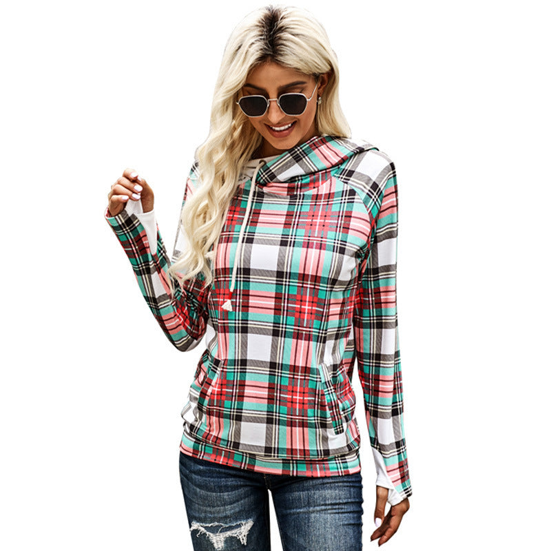 European and American Women's Plaid Zippered Hooded Top - Autumn/Winter Collection - ChicVix