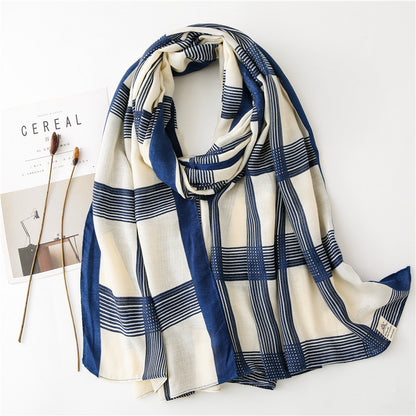 Holiday Shawl Sunscreen Silk Scarf – Elegant Striped Print, Lightweight Polyester