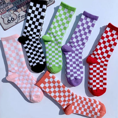 Trendy Chessboard Plaid Mid-Calf Socks - Street Style European & American Design - ChicVix