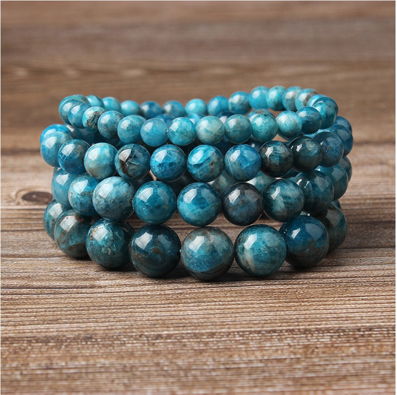 Natural Blue Apatite Beaded Bracelet - Unisex Elastic Jewelry - ChicVix