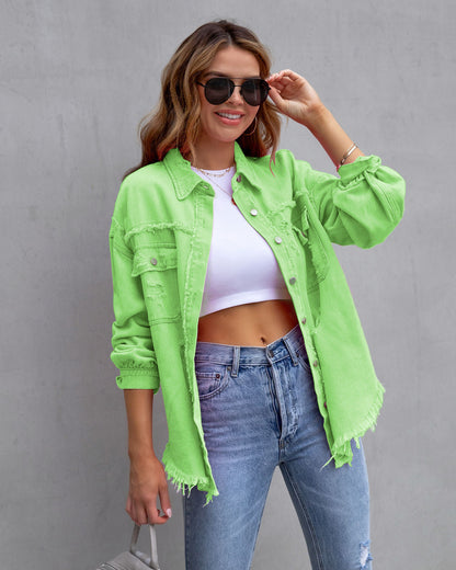 Fashion Ripped Shirt Jacket for Women – Casual Autumn & Spring Tops - ChicVix