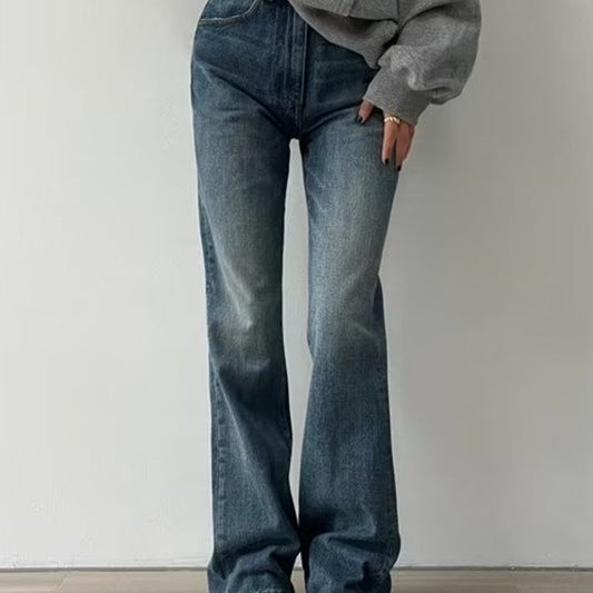 Women's Large Size Retro High-Waist Bell-Bottom Denim Pants