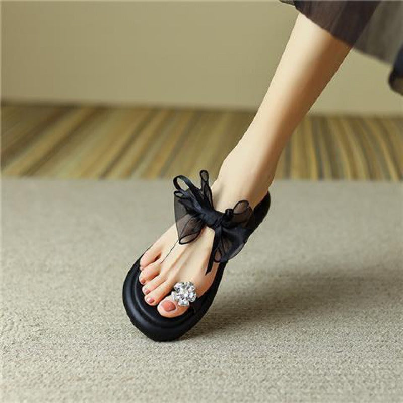 Women’s Rhinestone Platform Outdoor Slippers – Fashionable Korean Style