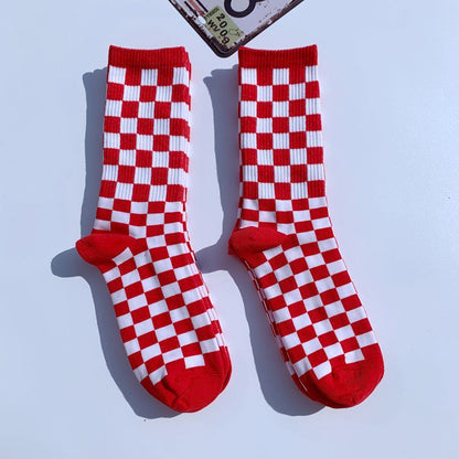 Trendy Chessboard Plaid Mid-Calf Socks - Street Style European & American Design - ChicVix