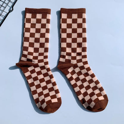 Trendy Chessboard Plaid Mid-Calf Socks - Street Style European & American Design - ChicVix