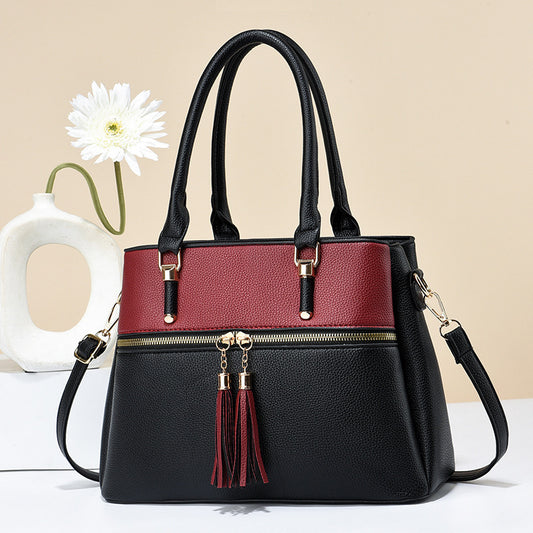 Women's Soft Leather Contrast Color Shoulder Bag - ChicVix