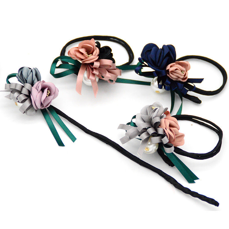 Korean Style Pearl Flower Half-Bun Hair Plate – Elegant Hair Elastic Accessory