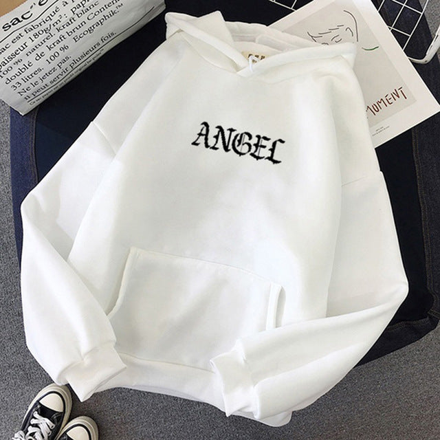 Long Sleeve Round Neck Angel Print Sweatshirt