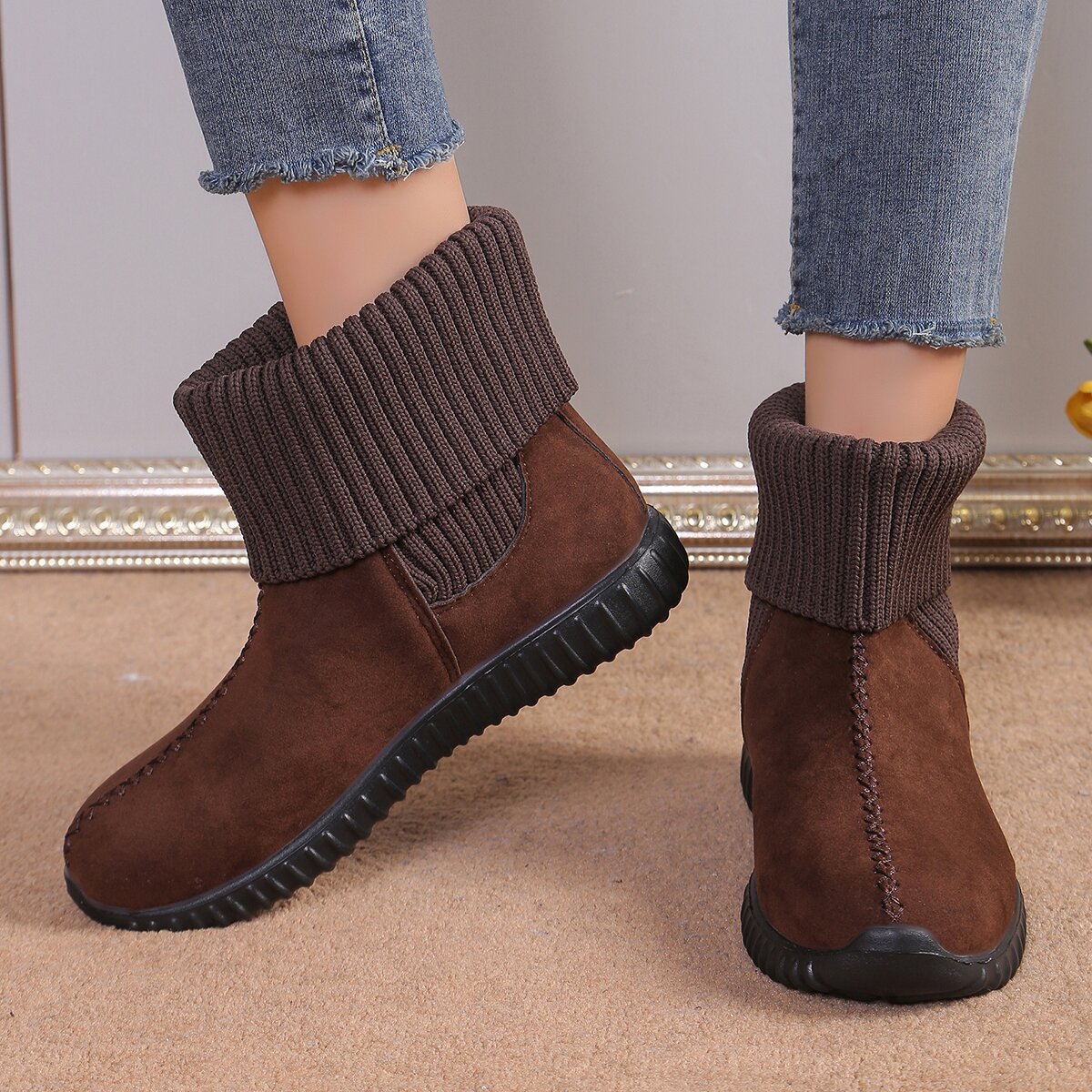 Women's High-Top Flat Heel Winter Boots