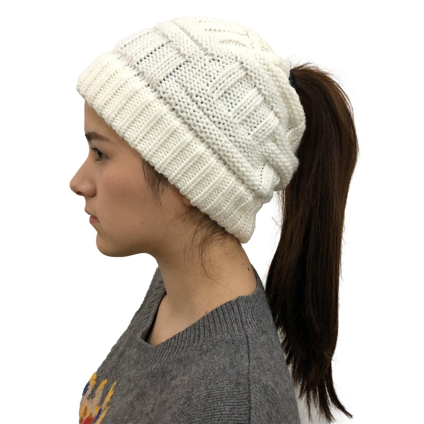 Soft Knit Ponytail Winter Hats for Women - Adjustable Fit - ChicVix