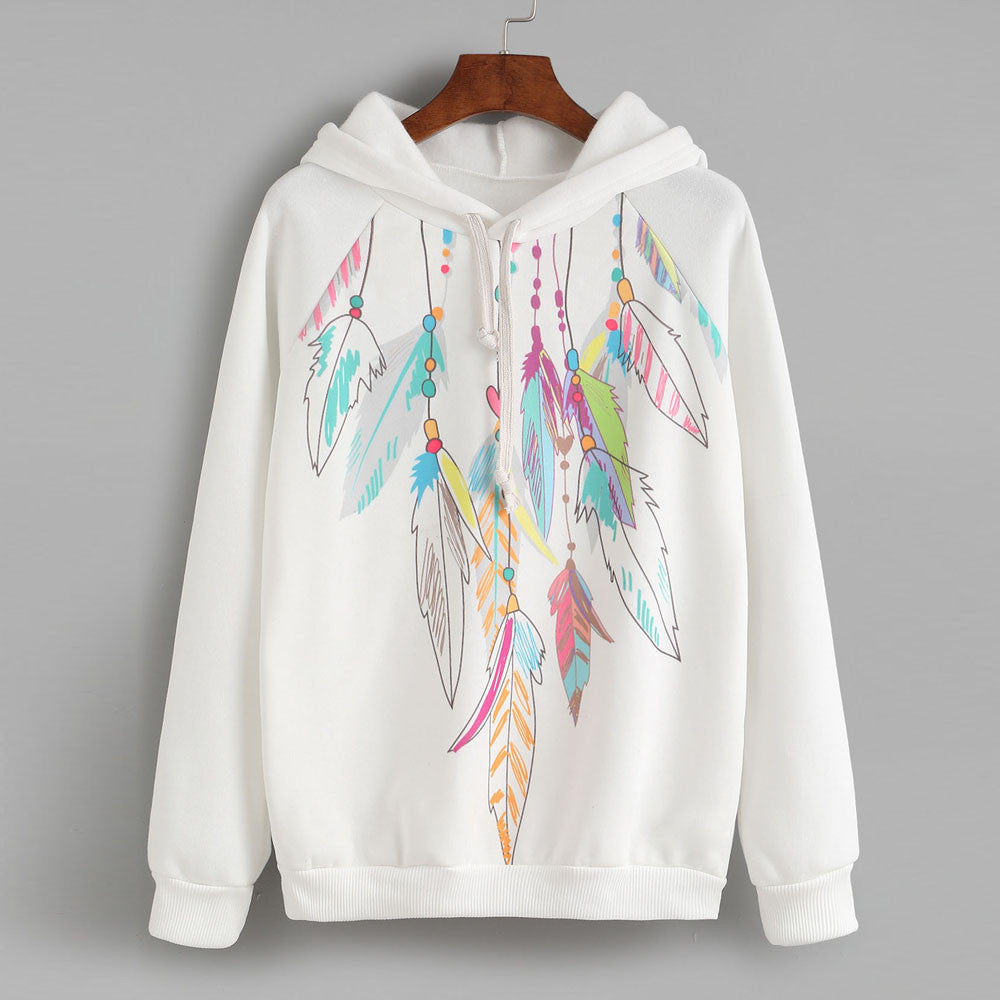 Dreamcatcher Feather Print Long Sleeve Hoodie – Women’s Autumn Pullover Sweatshirt