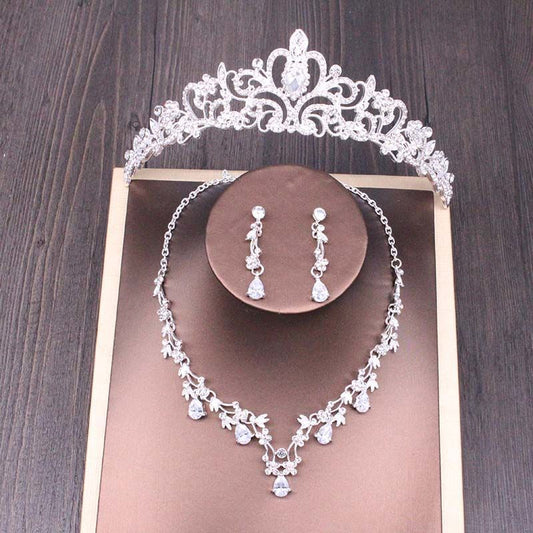 Bridal Rhinestone Crown Necklace Set - Elegant Wedding Accessories