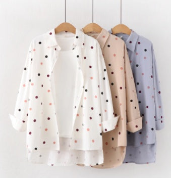 Chic Women's Polka Dot Print Cotton Blouse