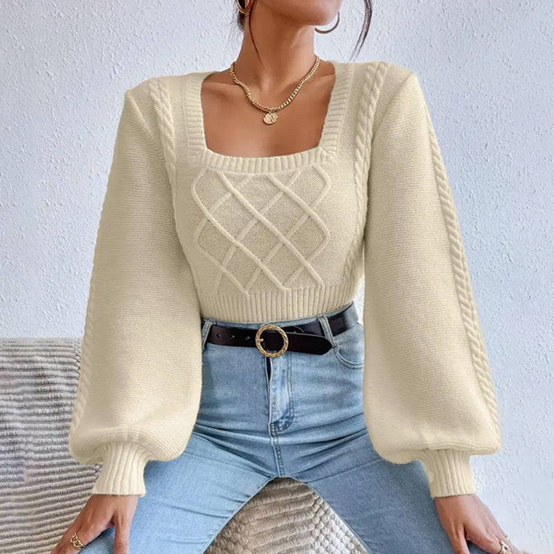 Minimalist Solid Color Square Neckline Sweater