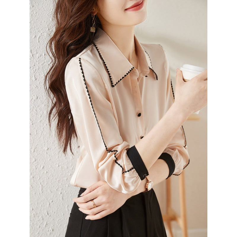 Satin Lapel Shirt Top for Women - ChicVix