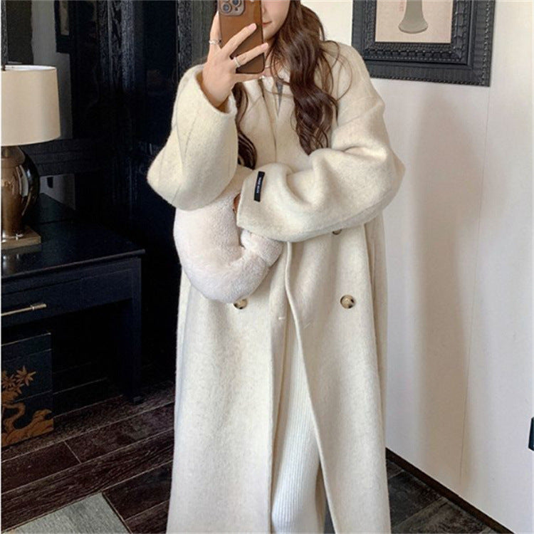 Gentle Hepburn-Style Mid-Length Woolen Coat