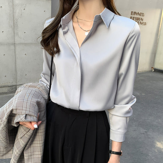 Korean Style Long Sleeve Satin Casual Shirt