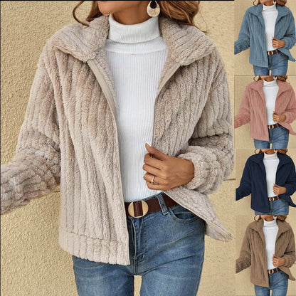 Women's Thick Fleece Lapel Cropped Jacket – Warm and Trendy Outerwear