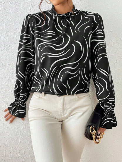 Women's Water Ripple Printed Long-Sleeved Top - ChicVix