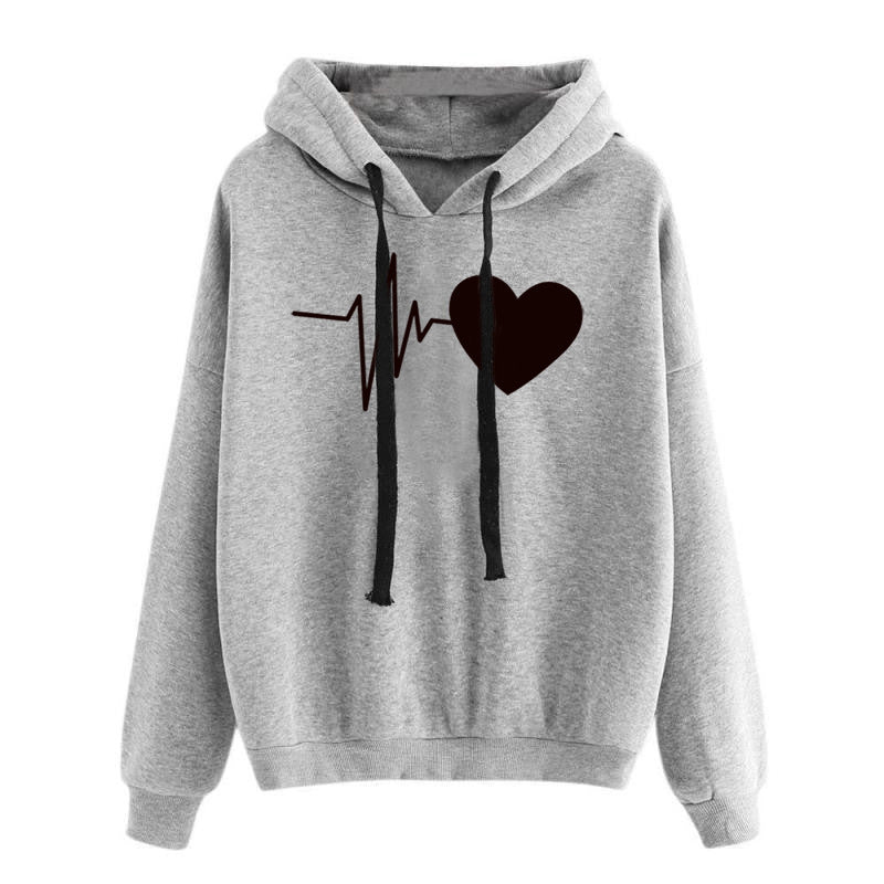 Heart Print Streetwear Hoodies for Women – Long Sleeve Pullover Sweatshirt - ChicVix