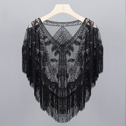 Women's Geometric Pattern Short Tassel Shawl - ChicVix