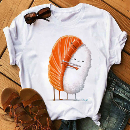 Summer Women Cute Sushi Hug Short Sleeve T-shirts - ChicVix