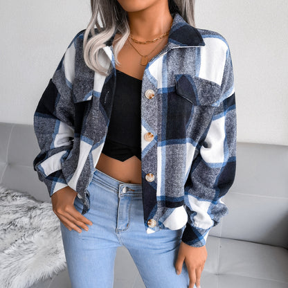 Women's Long Sleeve Plaid Coat Jacket – Simple and Stylish Outerwear