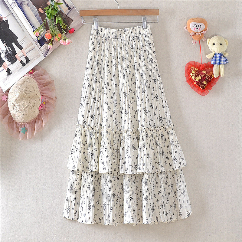 Women's Mid-Length Floral Chiffon Cake Skirt - Little Daisy Collection - ChicVix