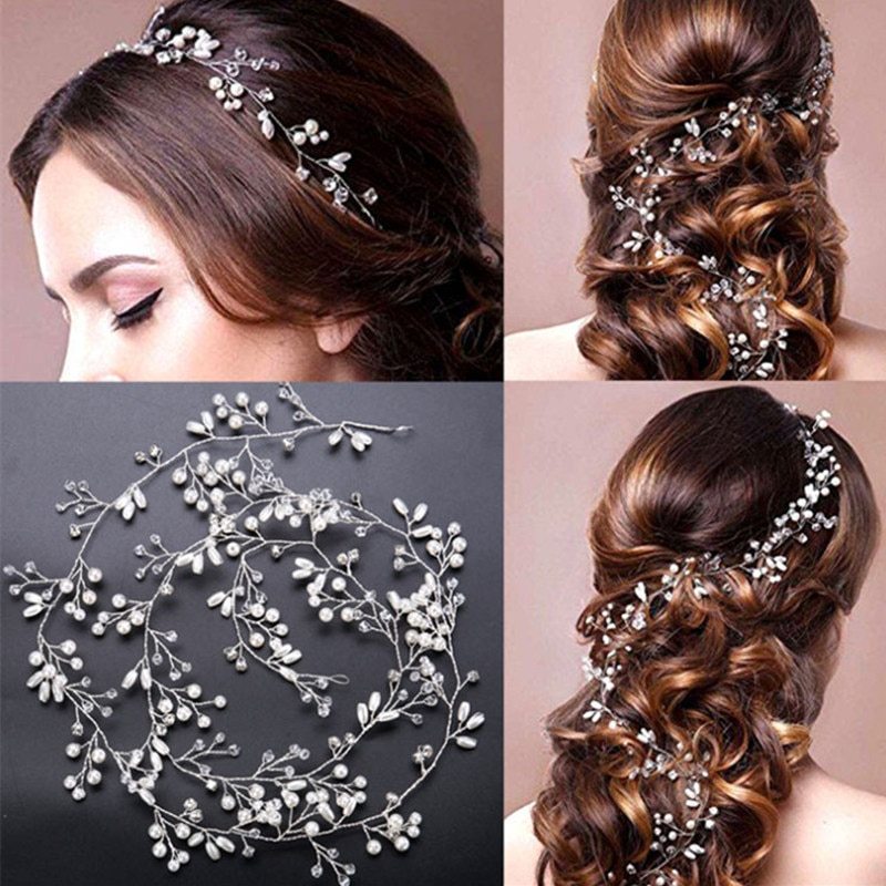 Bride’s Long Crystal Pearl Hair Band – Elegant Wedding Hair Accessory