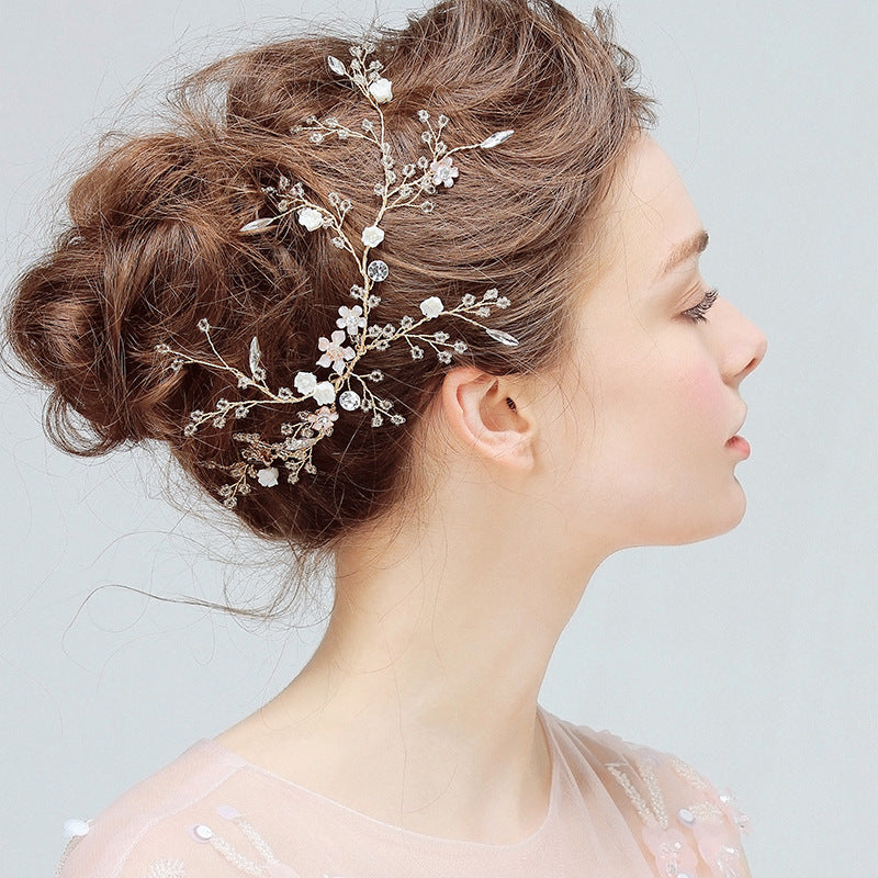 Handmade Flower Crystal Bead Hairpin - YJ612 Bride Hair Headdress for Weddings