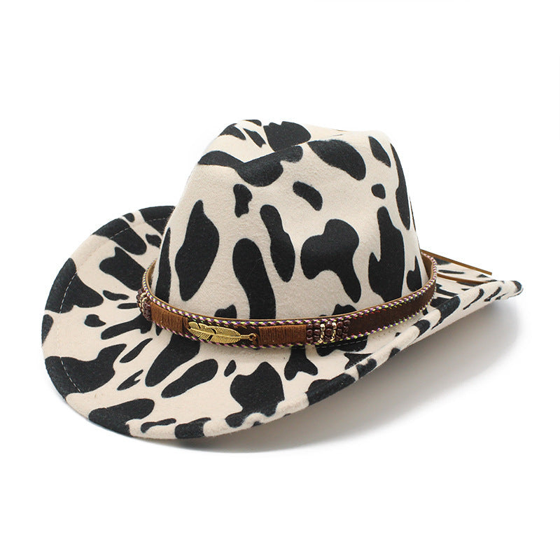 Ethnic Style Wide Brim Denim Top Hat with Cow Pattern - ChicVix