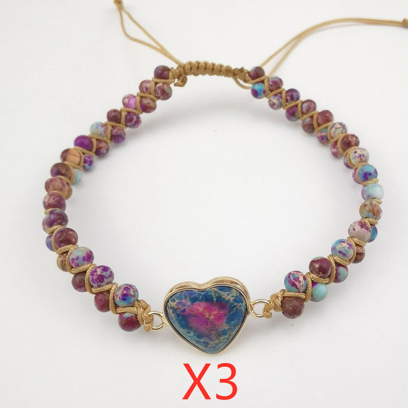 Red Emperor Stone Peach Heart Love Braided Bracelet for Men - ChicVix