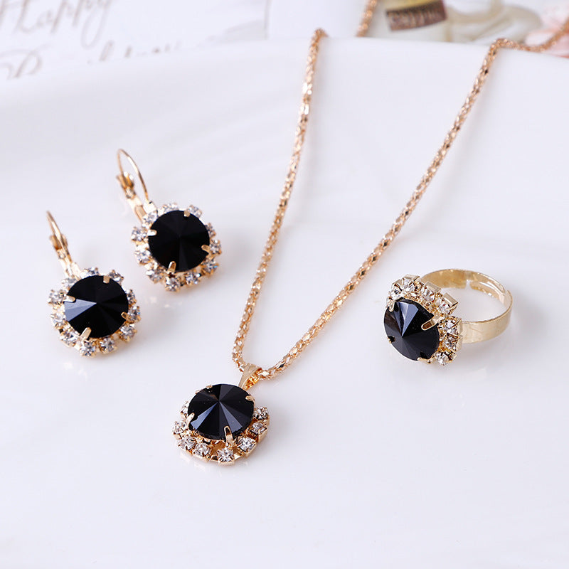 Fashion Round Crystal Necklace, Earrings, and Ring Set - Wholesale Jewelry - ChicVix