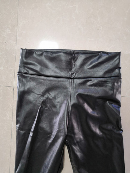 Reflective PU Leather High Waist Leggings – Stylish and Breathable Pencil Pants - ChicVix