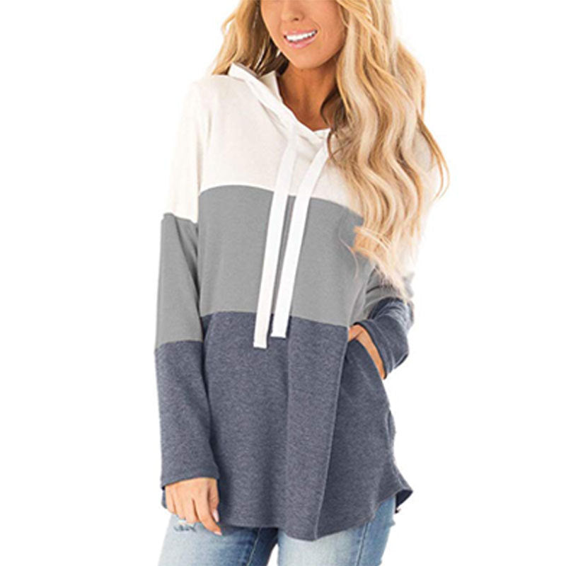 Collared Drawstring Hooded Pocket Hoodie for Women