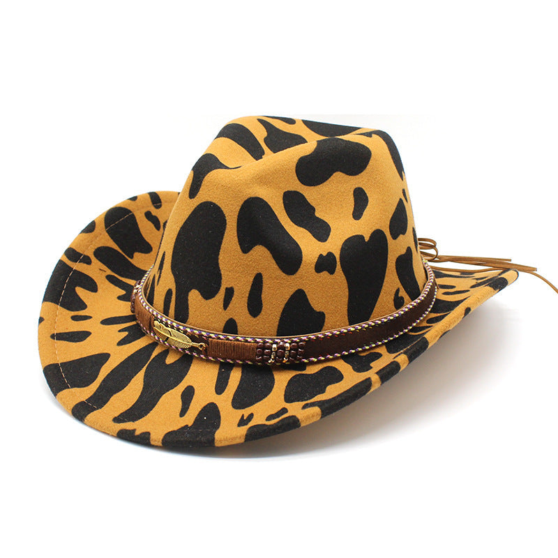 Ethnic Style Wide Brim Denim Top Hat with Cow Pattern - ChicVix