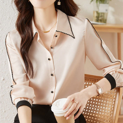 Satin Lapel Shirt Top for Women - ChicVix