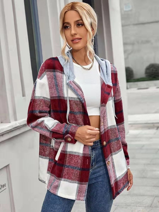 Chic Women's Woolen Plaid Cardigan Coat